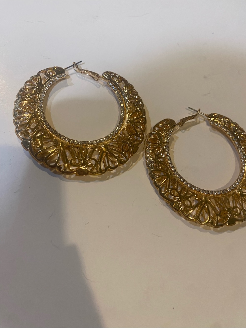 VTG Ornate Faux Gold Hoop Earrings | Filigree Statement Hoops | Maximalist Glam